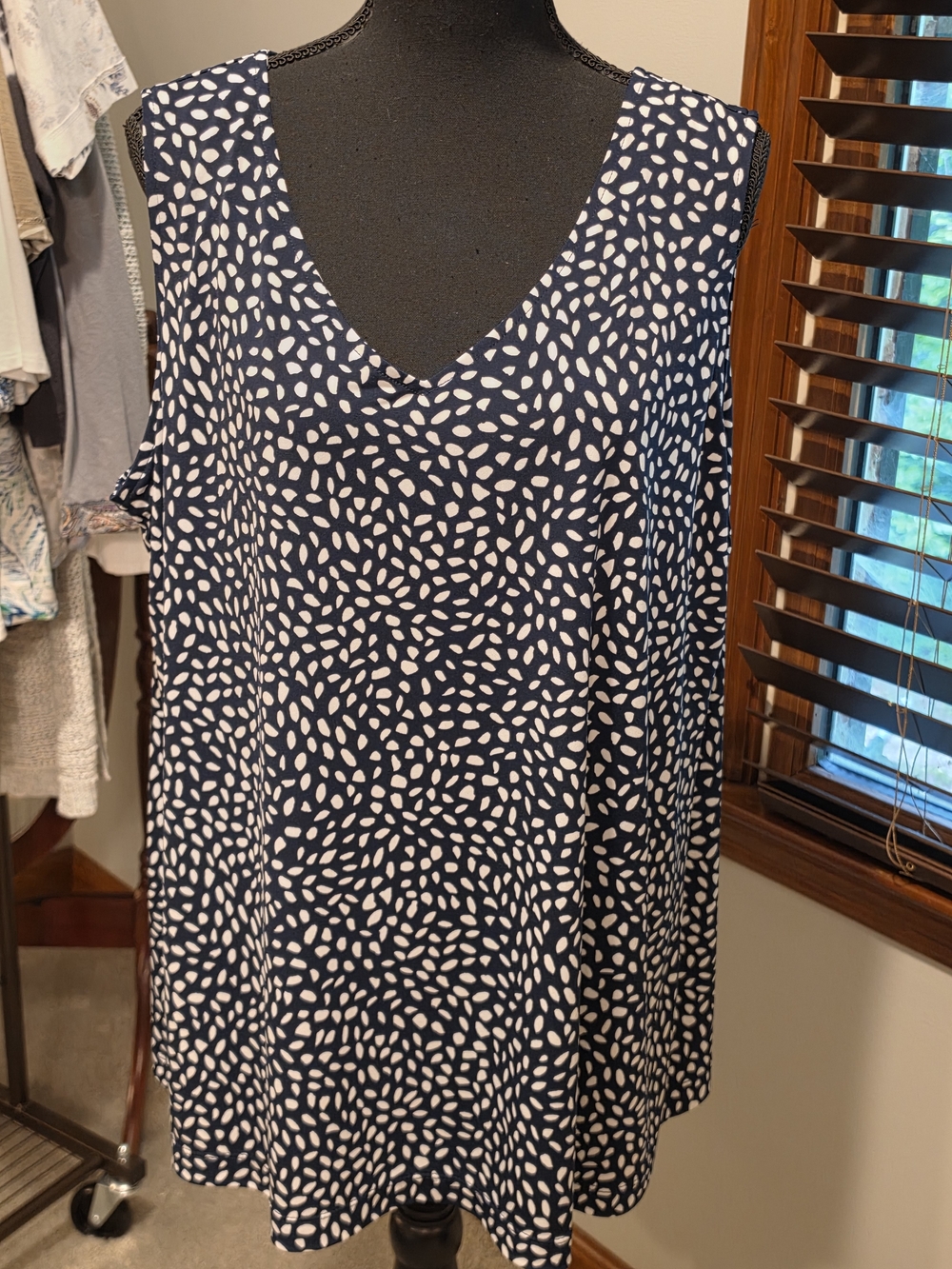 Susan Graver REVERSIBLE Navy and White Striped & Dot Tank Top